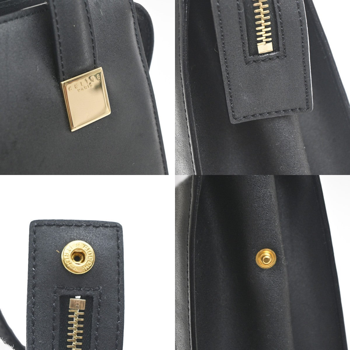 CELINE Logo Shoulder Hand Tote Bag Leather Black GHW Italy 30KC715