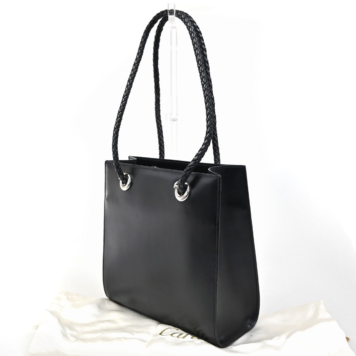 CARTIER Logo Panthere De Cartier Shoulder Hand Bag Leather Black France 76ZA105