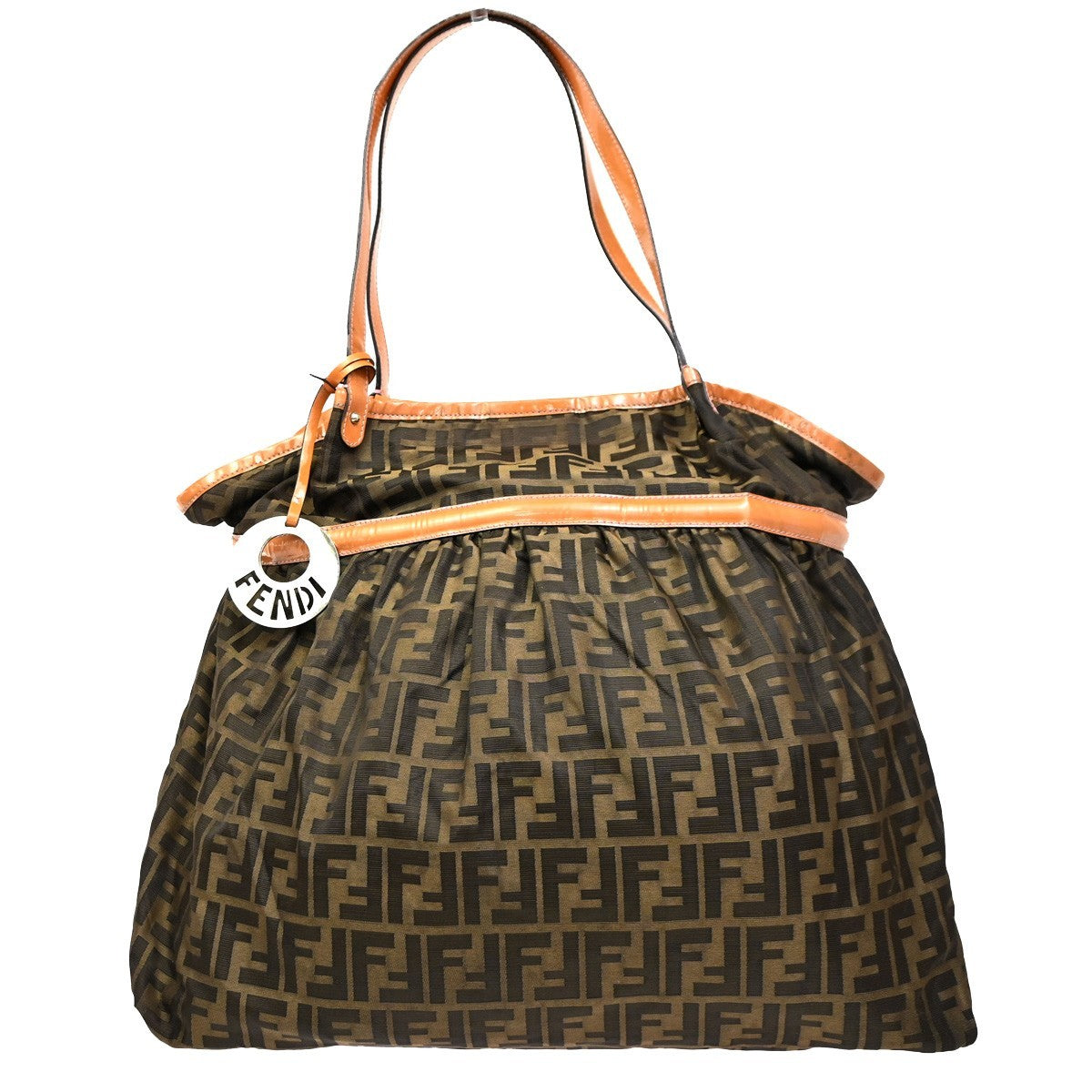 FENDI Zucca Pattern Gathered Shoulder Tote Bag Canvas Patent Leather BN 38CA729