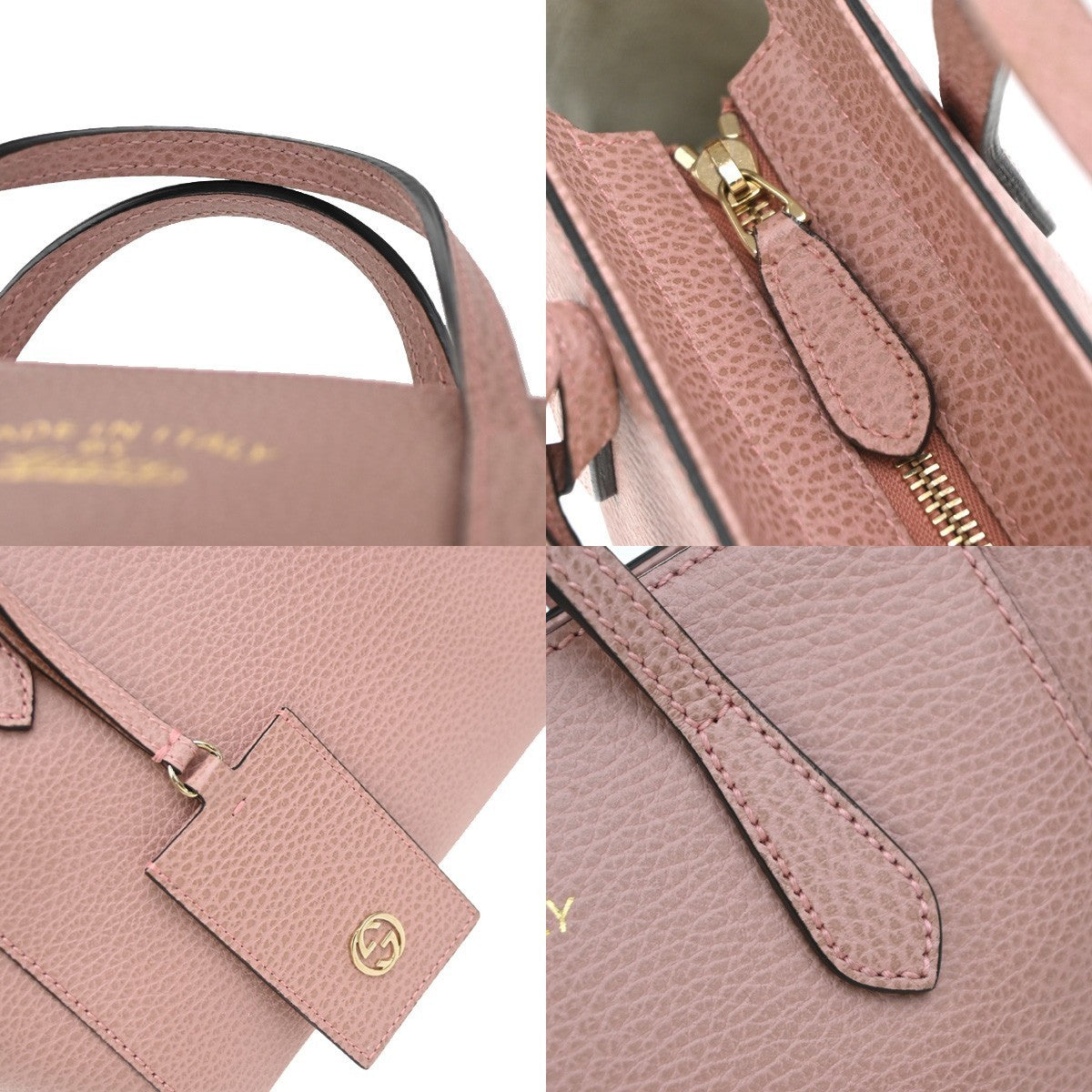 GUCCI Logo Swing Hand Bag Leather Pink Made In Italy 79KP326