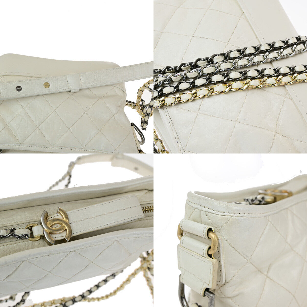 CHANEL CC Logo Gabrielle Chain Shoulder Bag Leather White Italy 685RK695