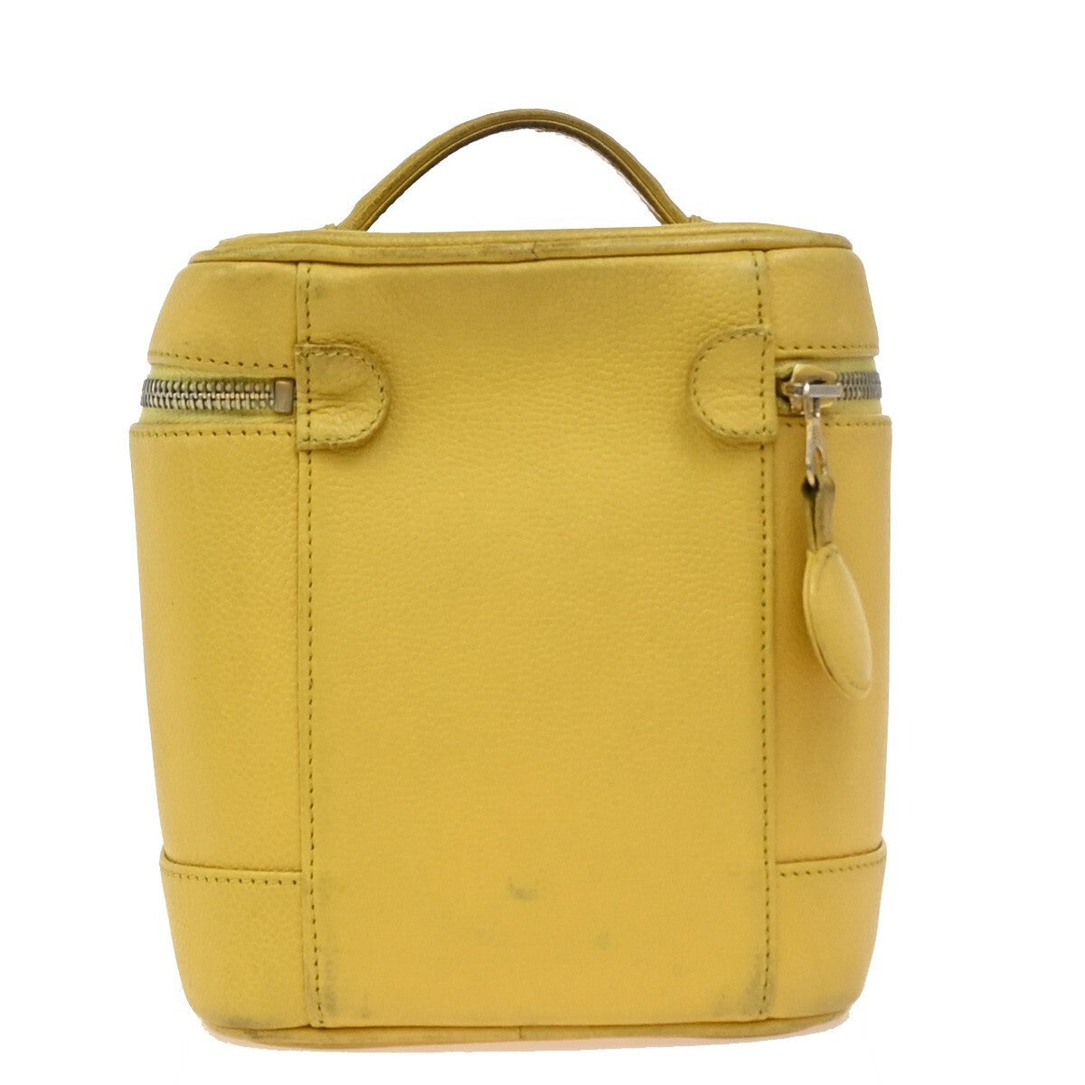 CHANEL Vanity Cosmetic Hand Bag Grained Calfskin Leather Yellow Vintage 93RF437