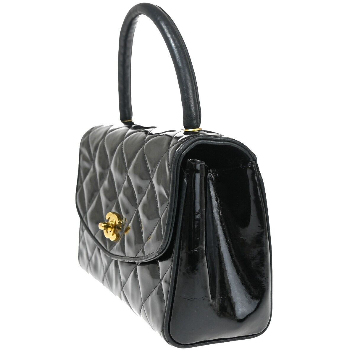 CHANEL CC Logo Matelasse 23 Hand Bag Patent Leather Black GHW 691RJ745