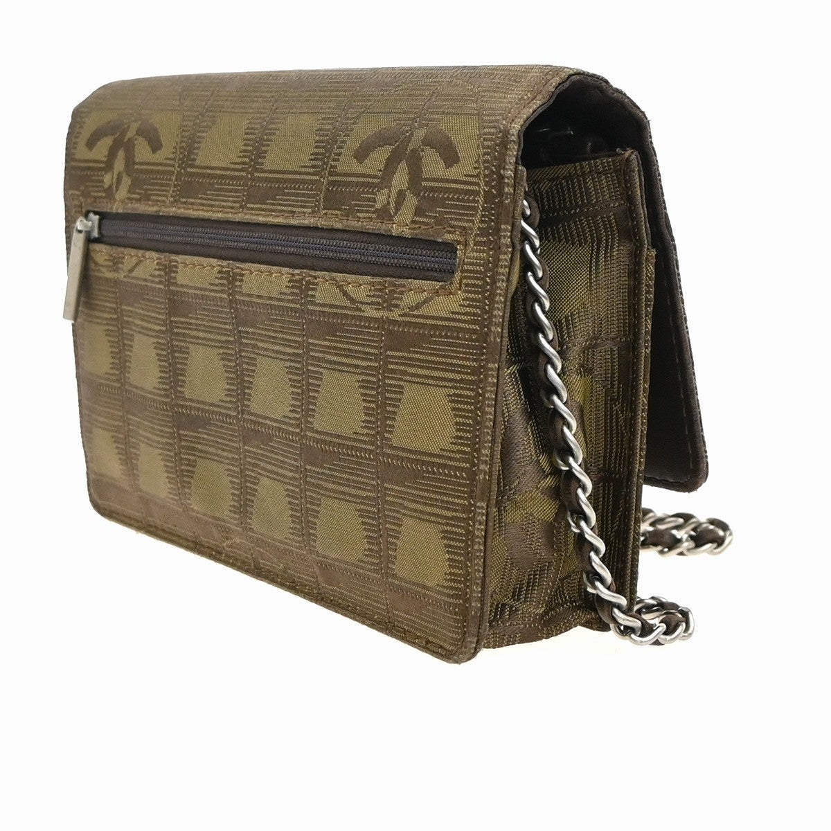 CHANEL New Travel Line Chain Shoulder Bag Wallet Canvas Leather GN Italy 95KC938