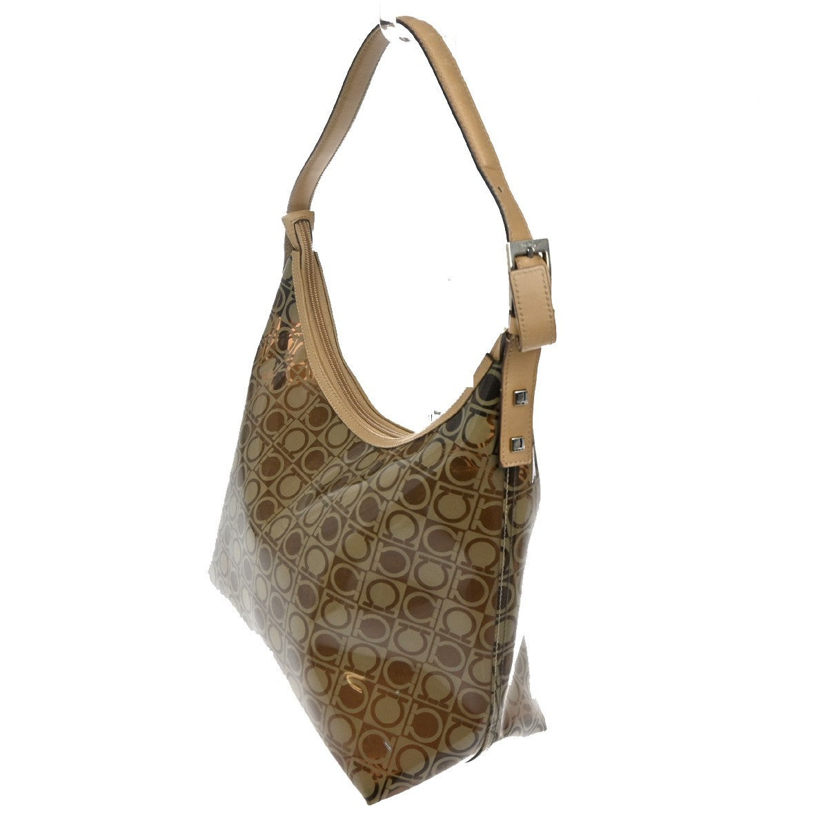 SALVATORE FERRAGAMO Logo Shoulder Bag Vinyl Leather Brown Clear SHW 04TA442