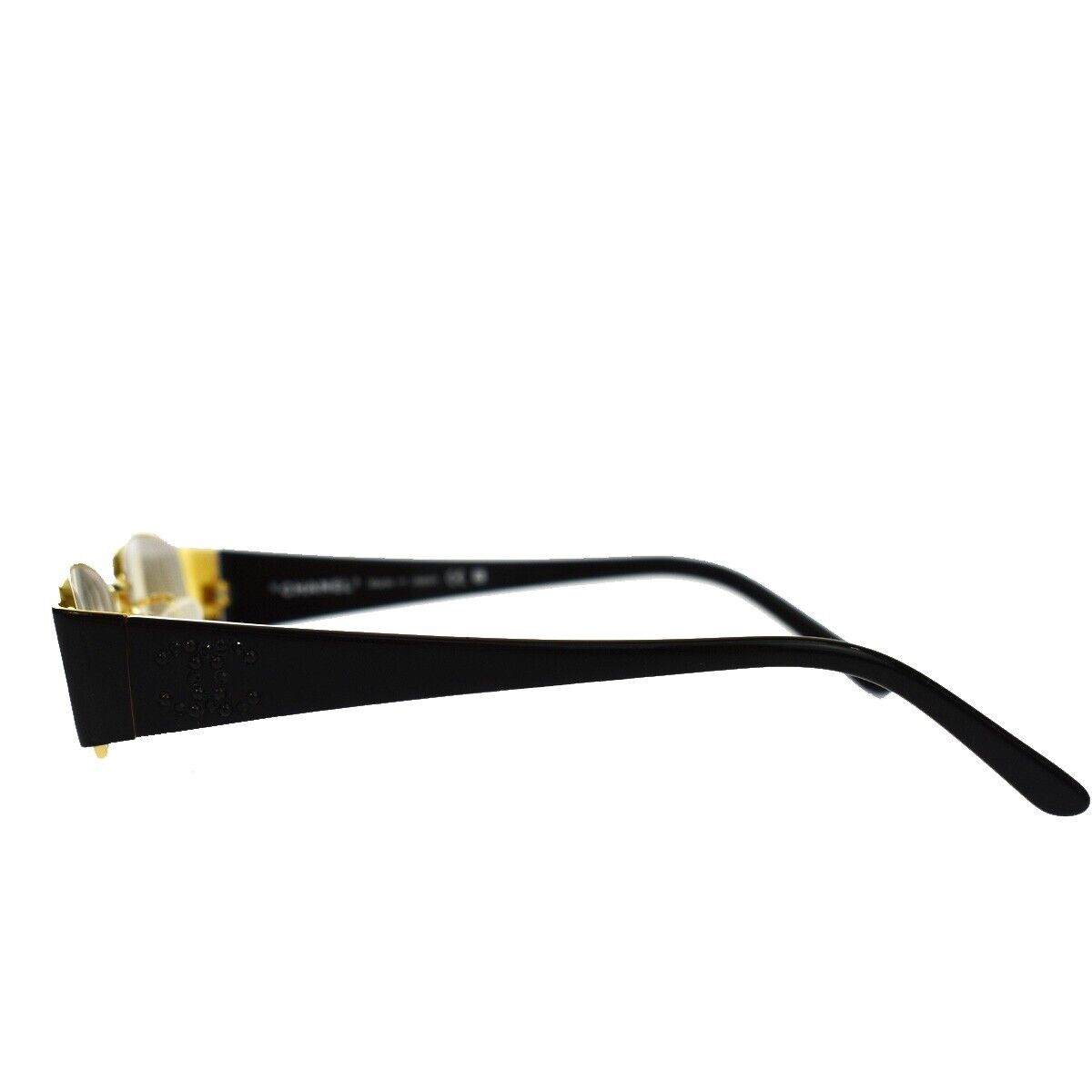 CHANEL CC Logo Rhinestone Glasses Eye Wear Plastic Black Gold Japan ACC 60GA716