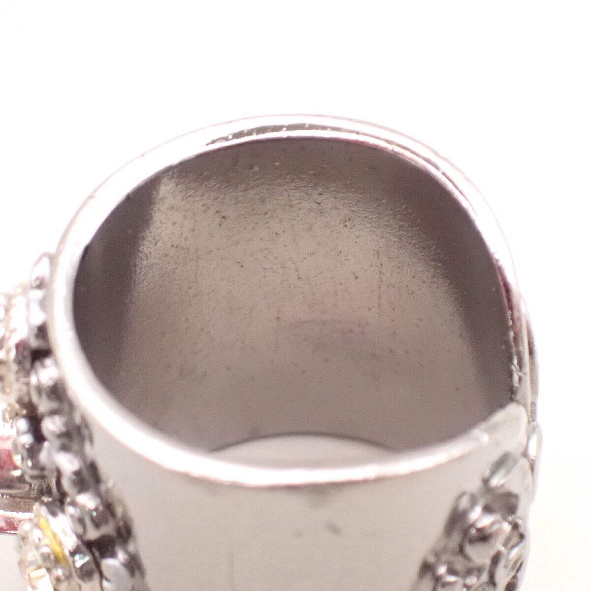 CHANEL CC Logo Rhinestone Ring 06P  Silver Plated France Accessory 34YE511