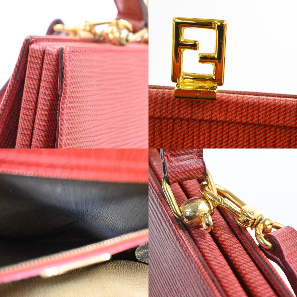 FENDI Logo FF 2way Shoulder Top Handle Bag Leather Red Italy 32CA965