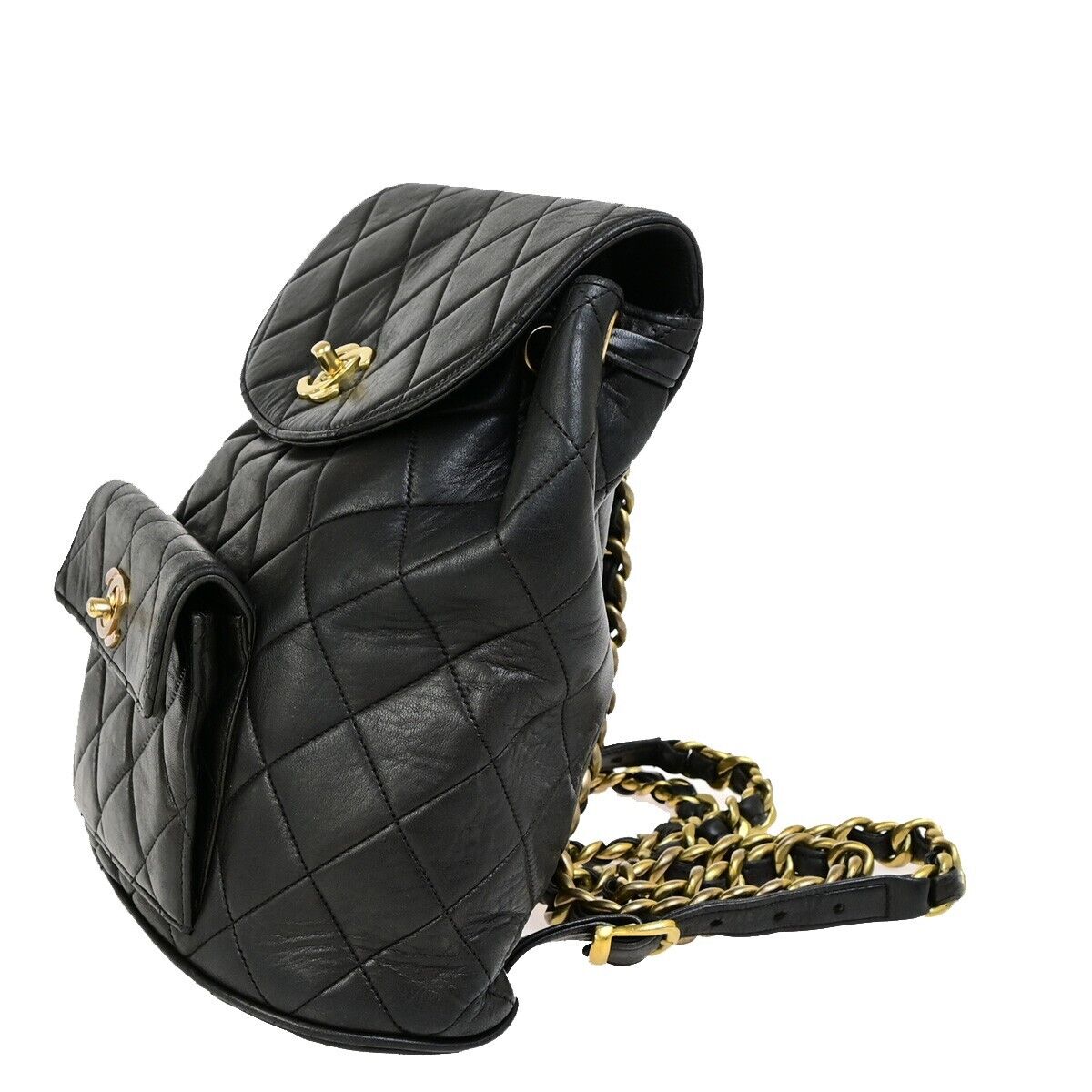 CHANEL CC Logo DUMA Matelasse Chain Backpack Bag Leather Black GHW 332RK719