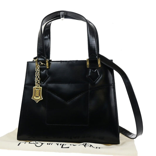 YVES SAINT LAURENT YSL Logo 2Way Shoulder Hand Bag Leather Black 36FB059