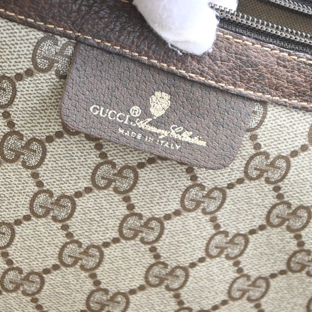 GUCCI Web Stripe Sherry GG Pattern Shoulder Bag PVC Leather Brown Italy 33TA685
