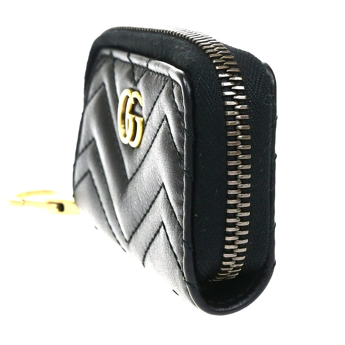 GUCCI GG Logo Marmont Key Pouch Case Leather Black Italy GHW 81YJ251