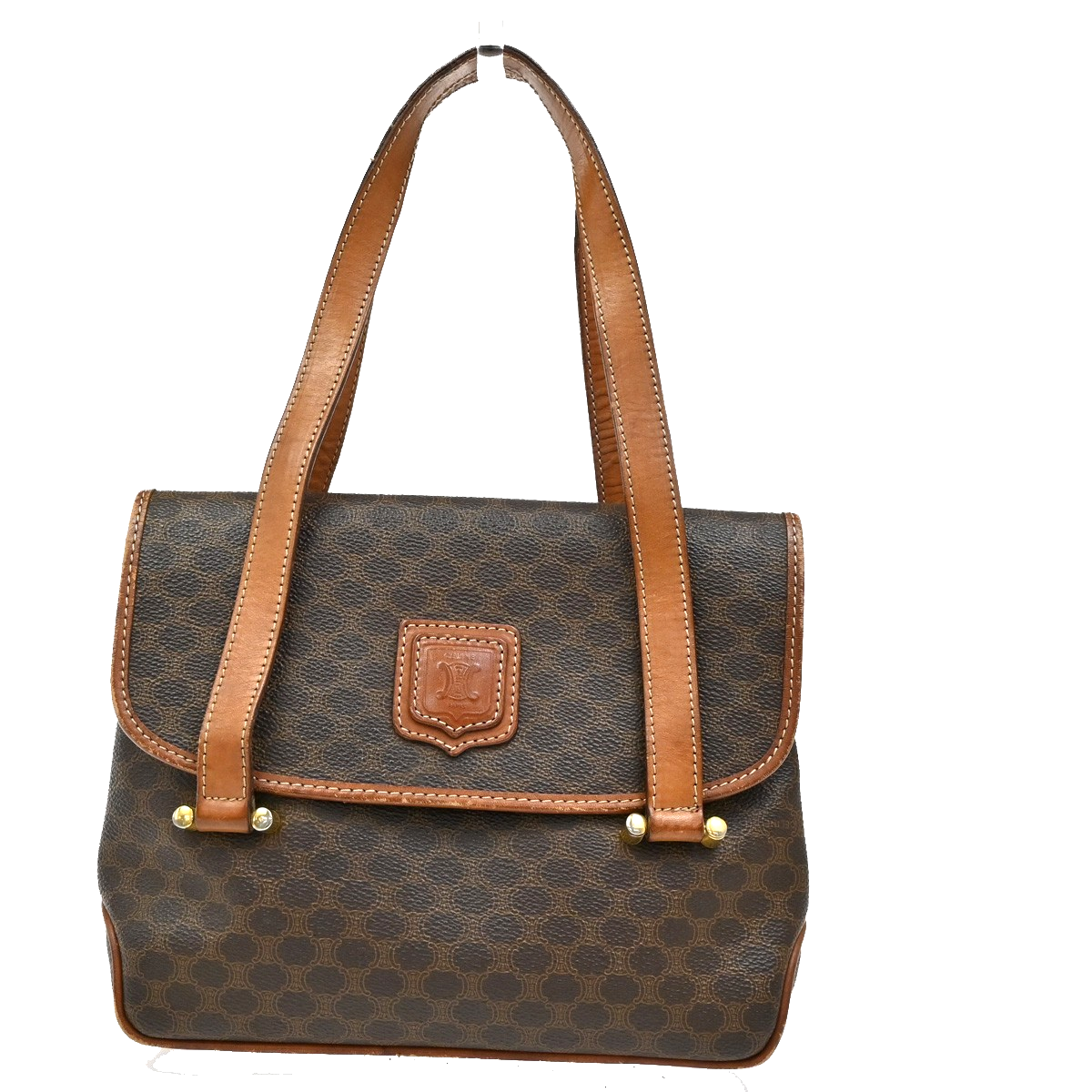 CELINE Logo Macadam Pattern Shoulder Bag PVC Leather Brown Italy 60KB547
