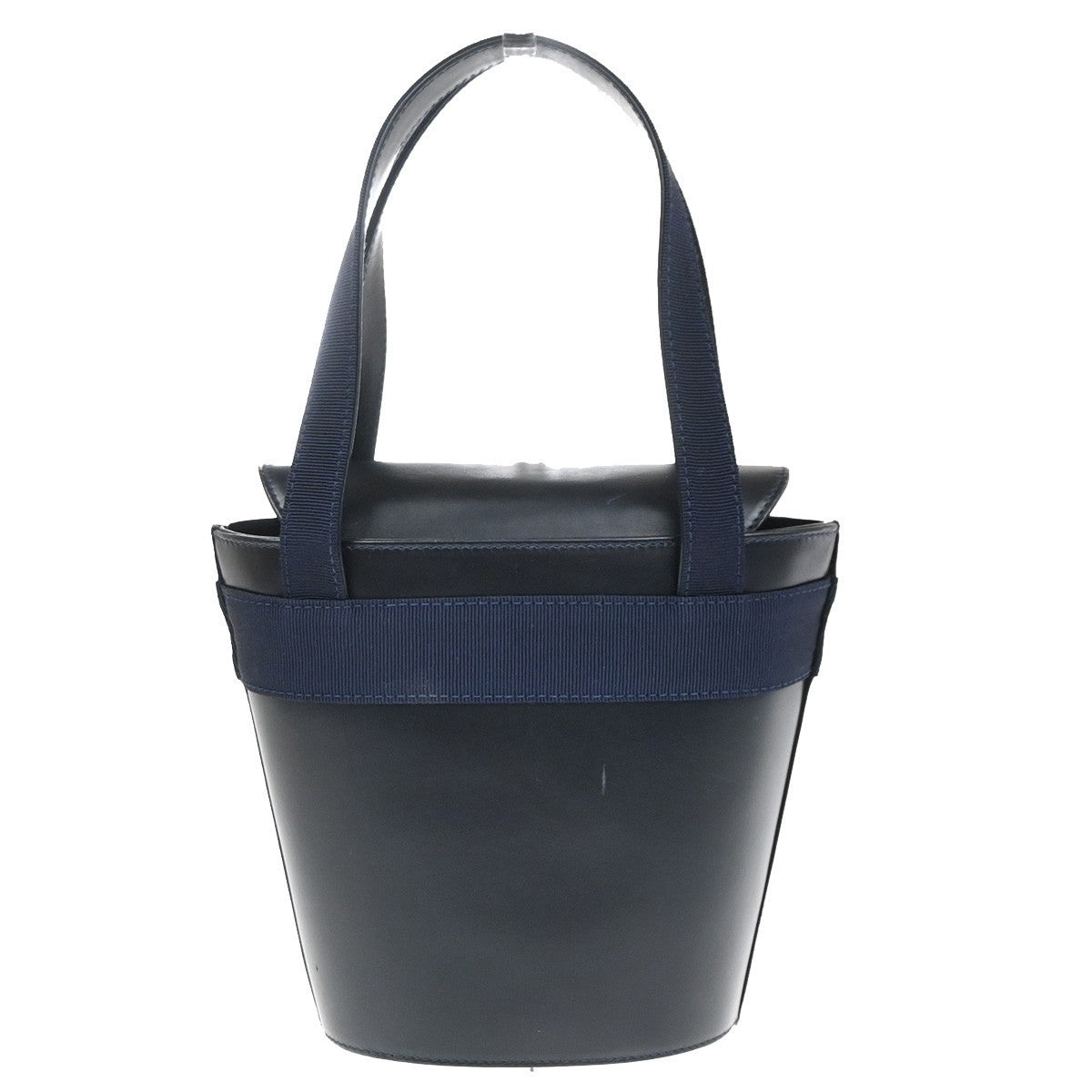 SALVATORE FERRAGAMO Logo Vara Hand Bag Leather Canvas Navy Blue GHW 64CA767