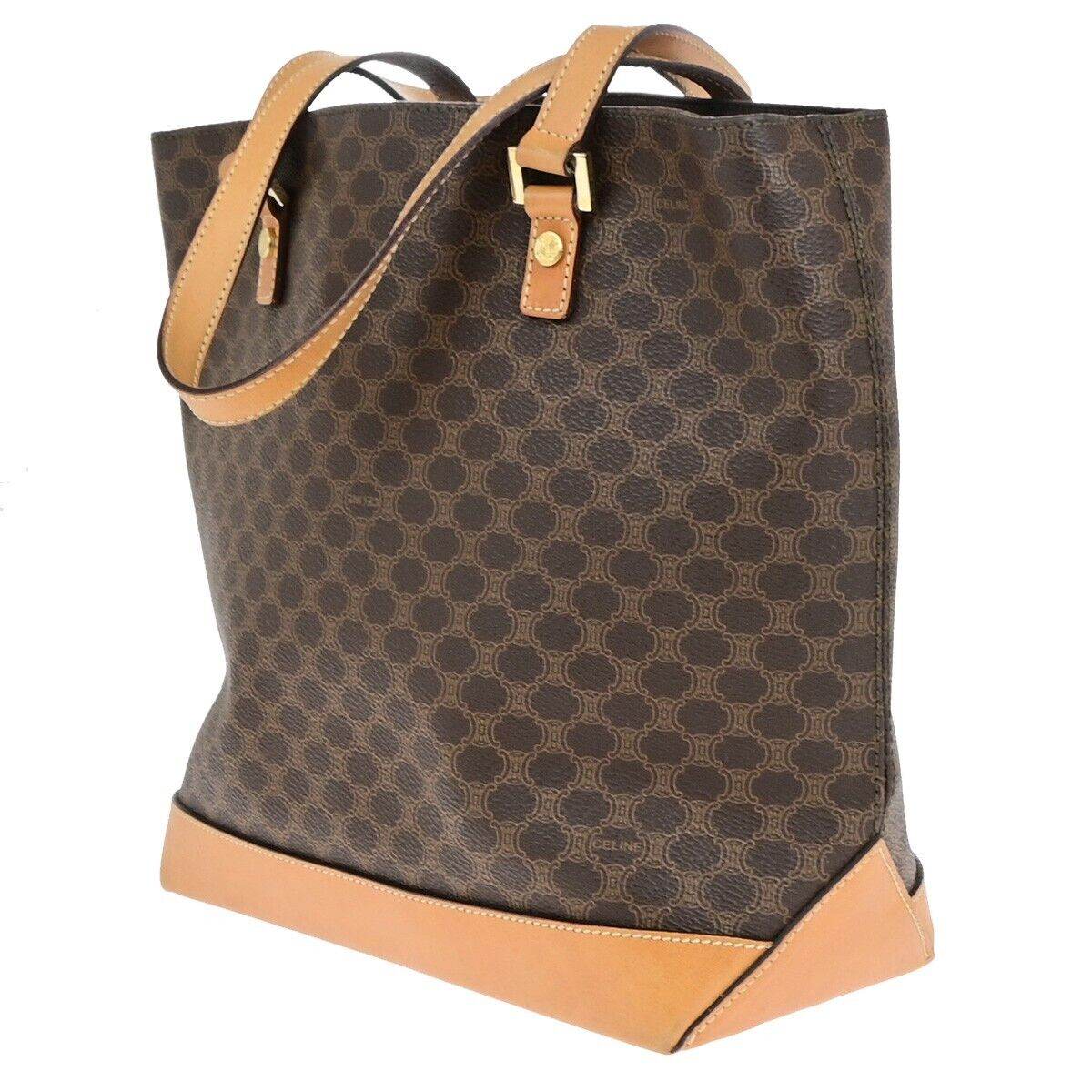 CELINE Logo Macadam Pattern Shoulder Tote Bag PVC Leather Brown GHW 34EC985