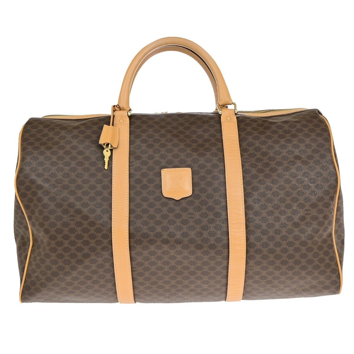 CELINE Logo Macadam Pattern Travel Hand Bag PVC Leather Brown GHW 65ED371