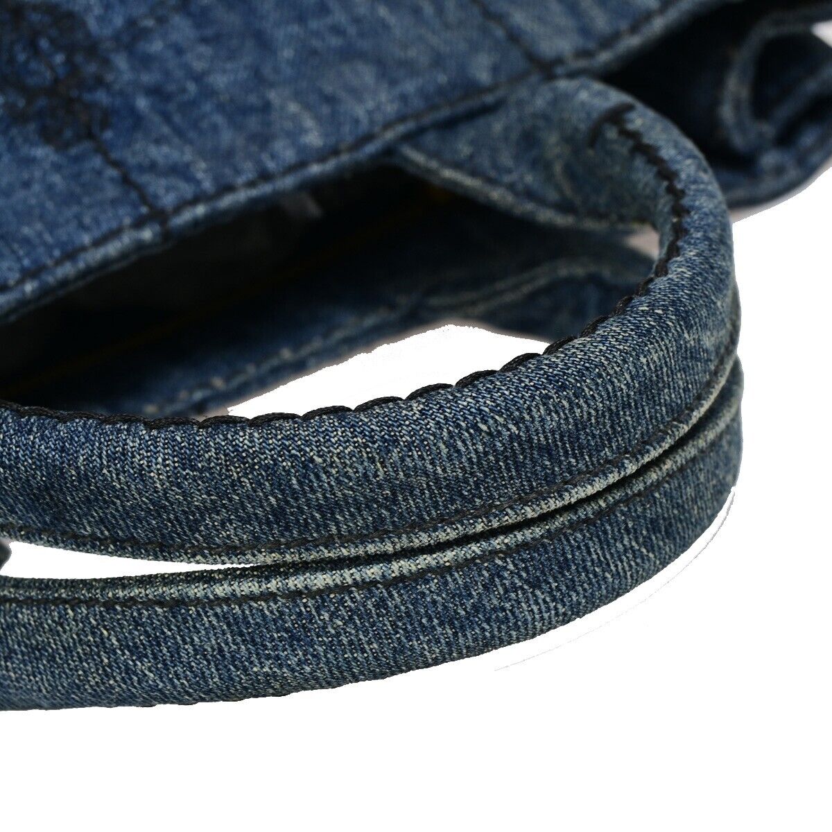 PRADA Logo Canapa Hand Tote Bag Denim Leather Blue GHW 39EB670