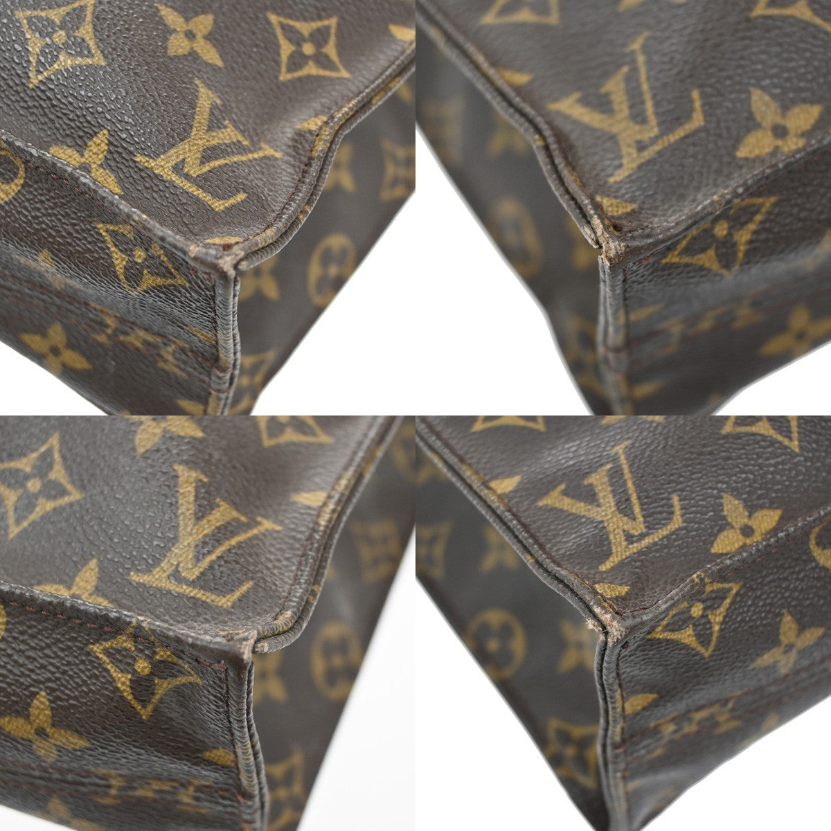 LOUIS VUITTON Logo Sac Plat Hand Tote Bag Monogram Leather Brown M51140 61TA072