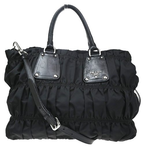 PRADA Tessuto  Gaufre 2Way Shoulder Hand Bag Nylon Leather Black SHW 86YJ140