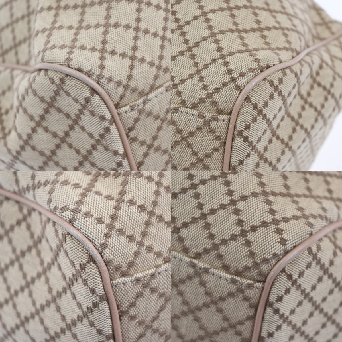 GUCCI GG Logo Diamante Sukey Shoulder Hand Bag Canvas Leather Beige Pink 74KC440