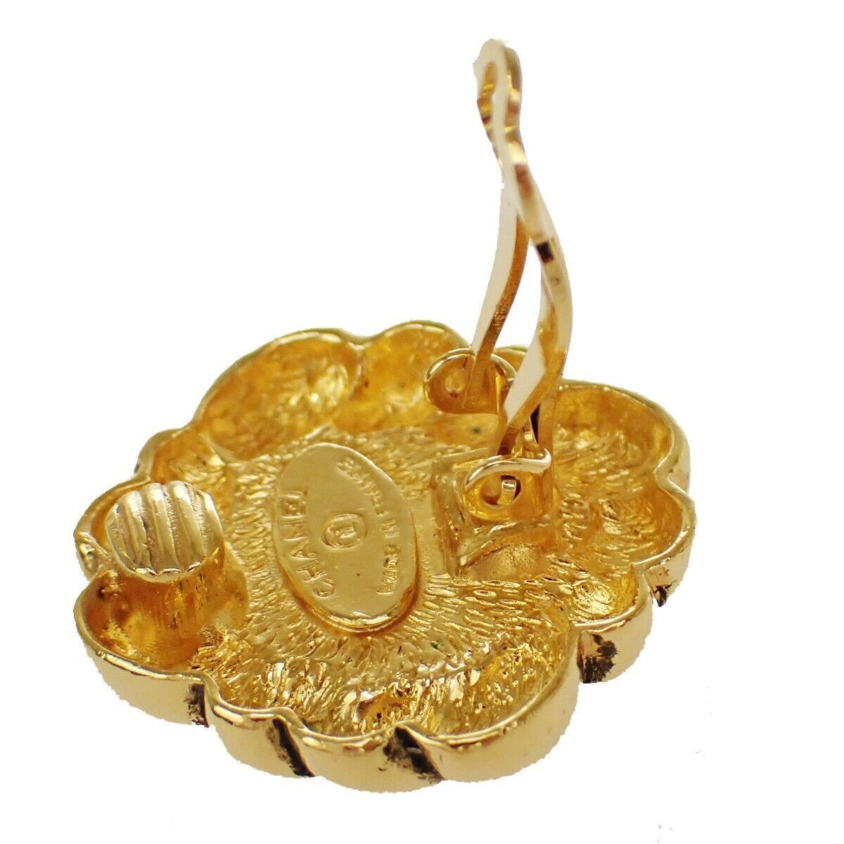 CHANEL Imitation Pearl Button Earrings Clip-On GHW France Vintage 33RH326