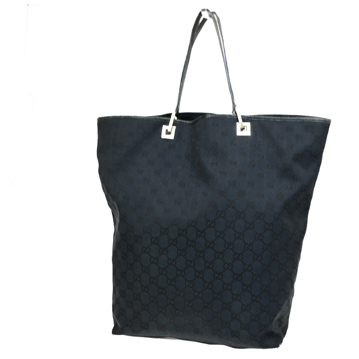 GUCCI Logo GG Pattern Shoulder Tote Bag Canvas Leather Black GHW Italy 02YF024