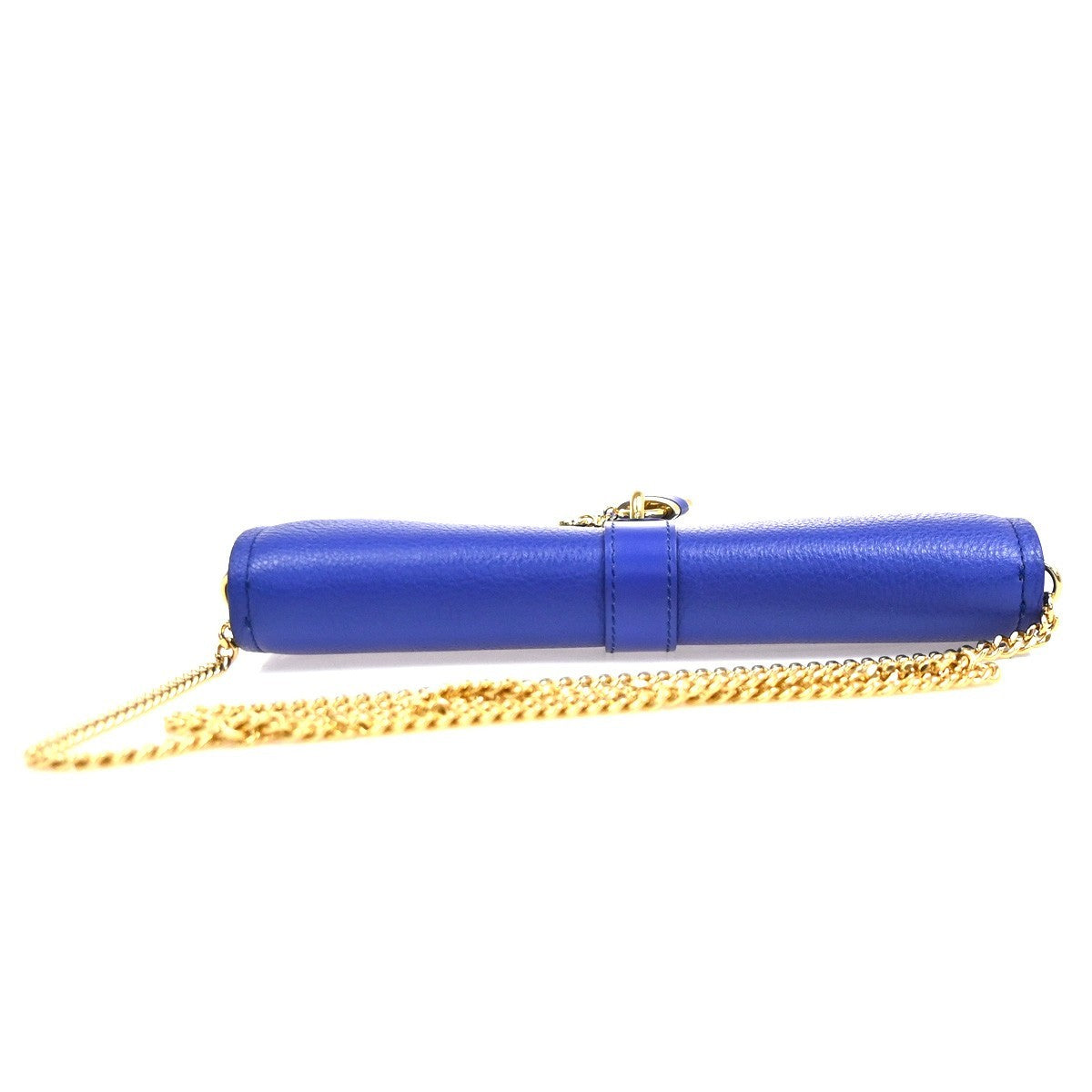 CHLOE Logo Chain Shoulder Bifold Long Wallet Leather Blue GHW Spain 64MA495