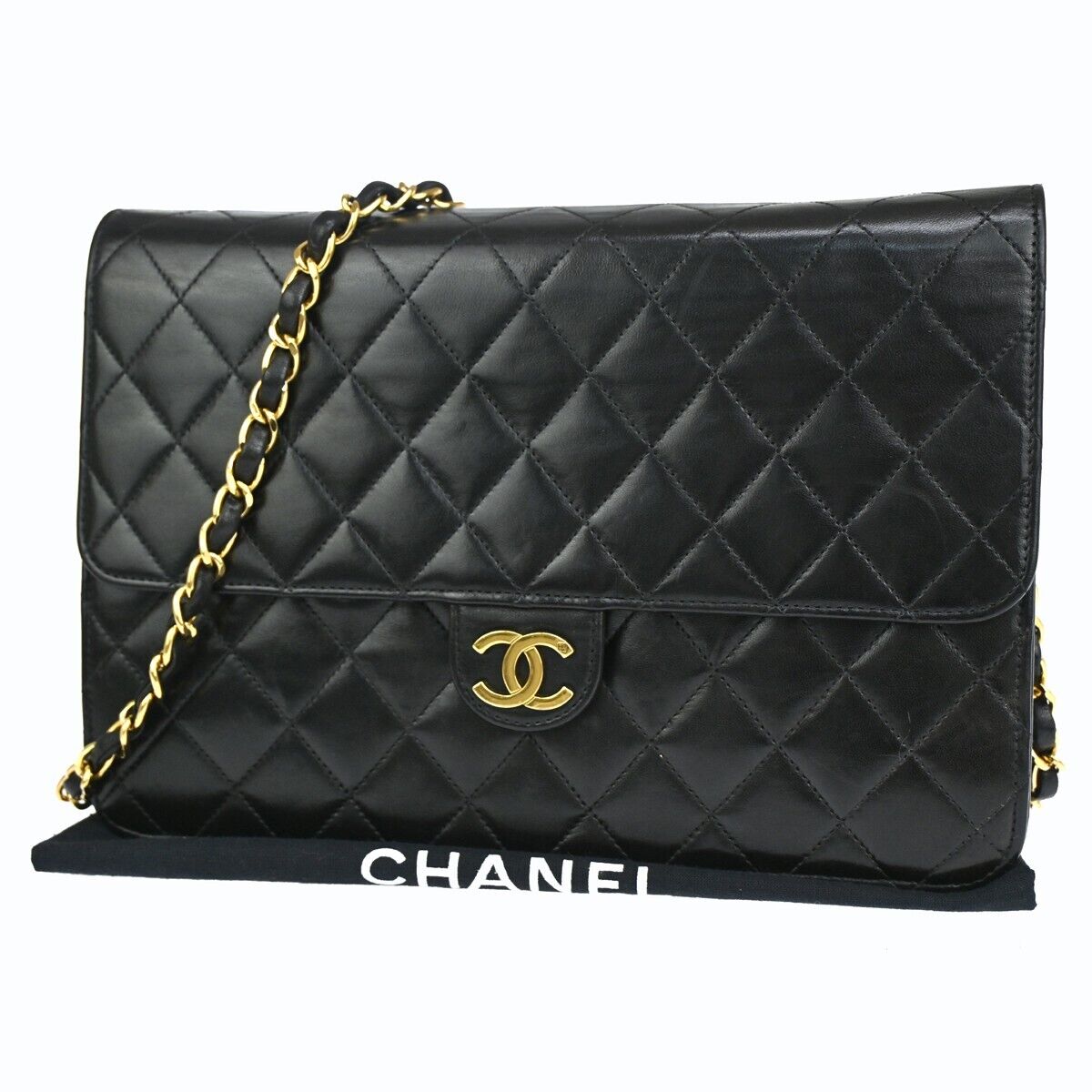 CHANEL CC Logo Matelasse Chain Shoulder Bag Leather Black GHW France 876RF086