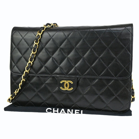 CHANEL CC Logo Matelasse Chain Shoulder Bag Leather Black GHW France 876RF086