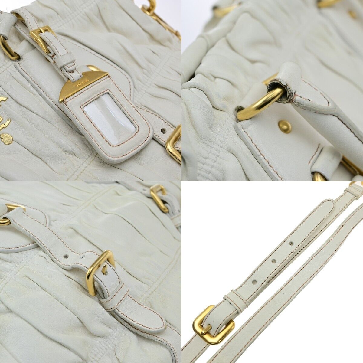 PRADA Logo 2 way Shoulder Hand Bag Leather White GHW Italy 87EE068