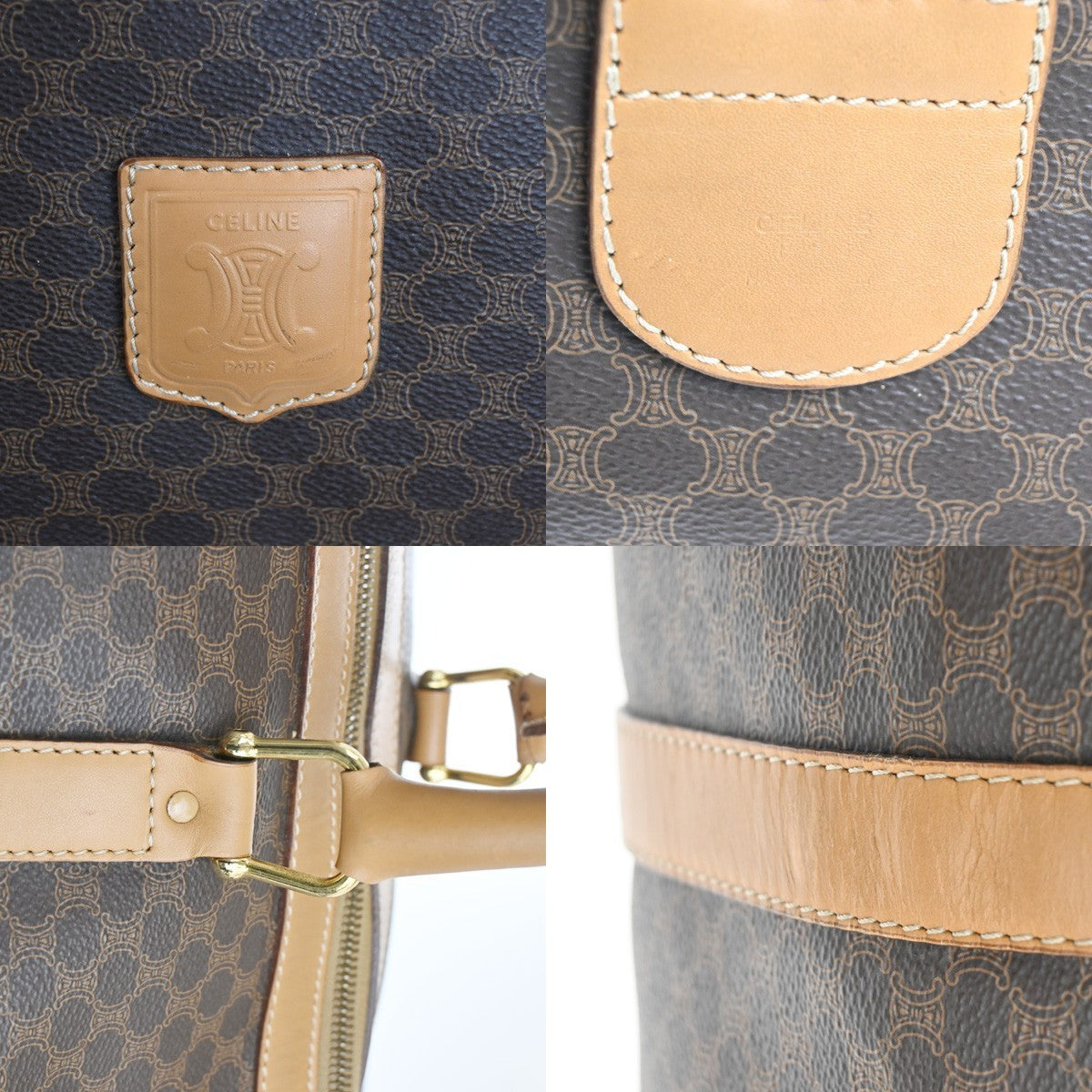 CELINE Logo Macadam Pattern Travel Hand Bag PVC Leather Brown GHW Italy 80TA473