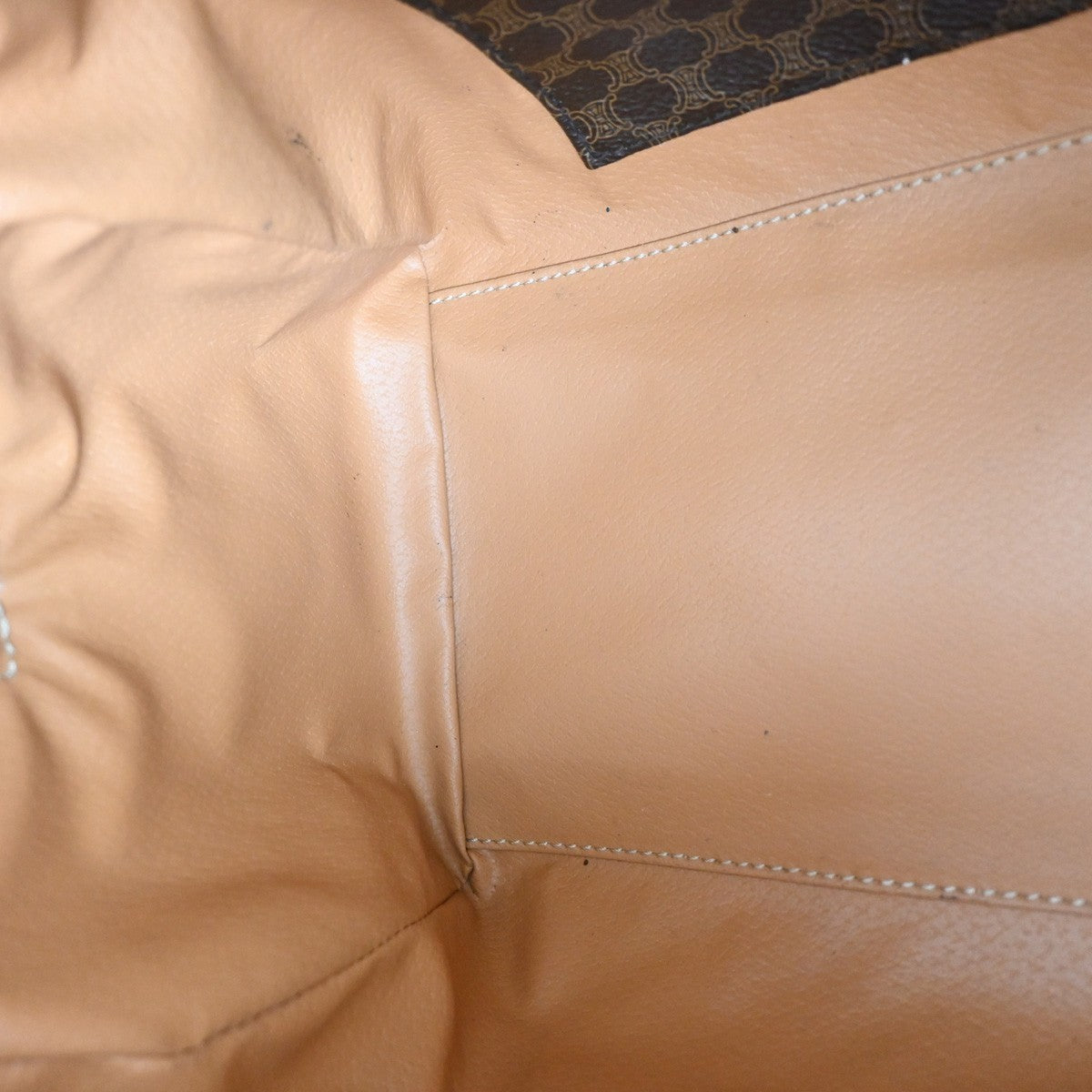 CELINE Logo Macadam Pattern Travel Hand Boston Bag PVC Leather Brown 38KC411