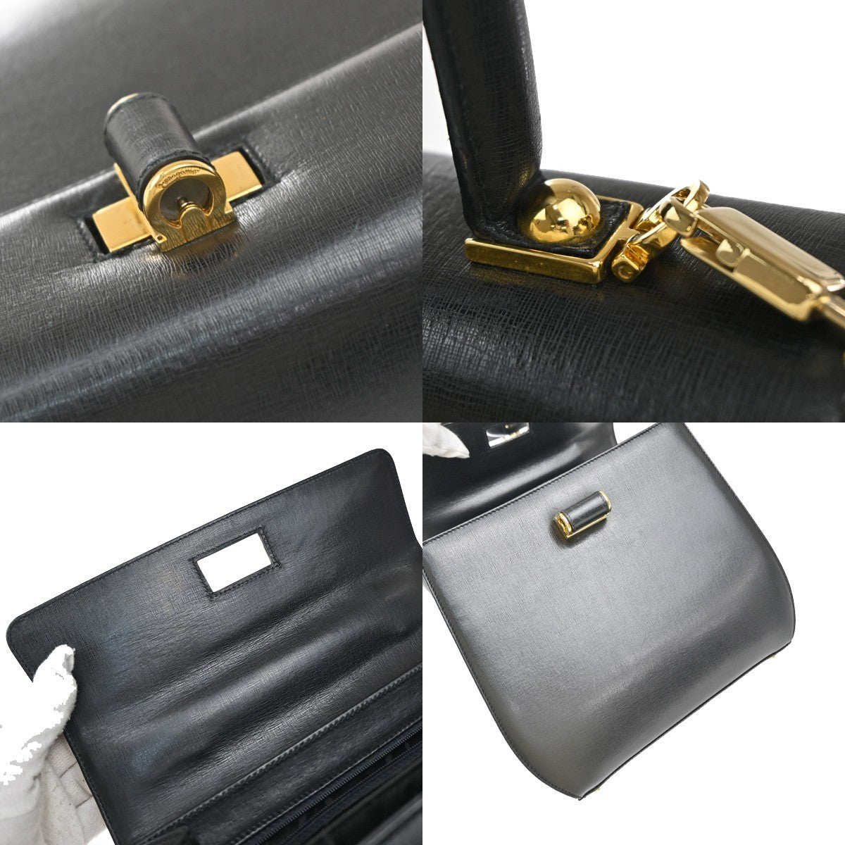 SALVATORE FERRAGAMO Gancini 2Way Shoulder Hand Bag Leather Black GHW 68KP367