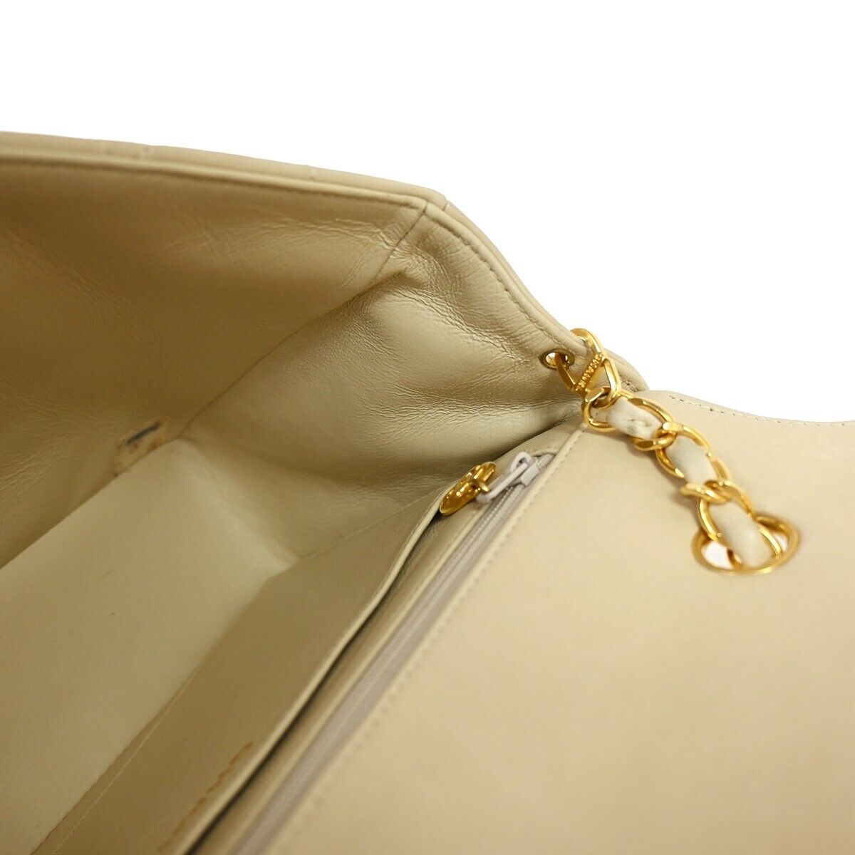CHANEL CC Logo Diana Matelasse 25 Chain Shoulder Bag Leather Beige GHW 898RH912