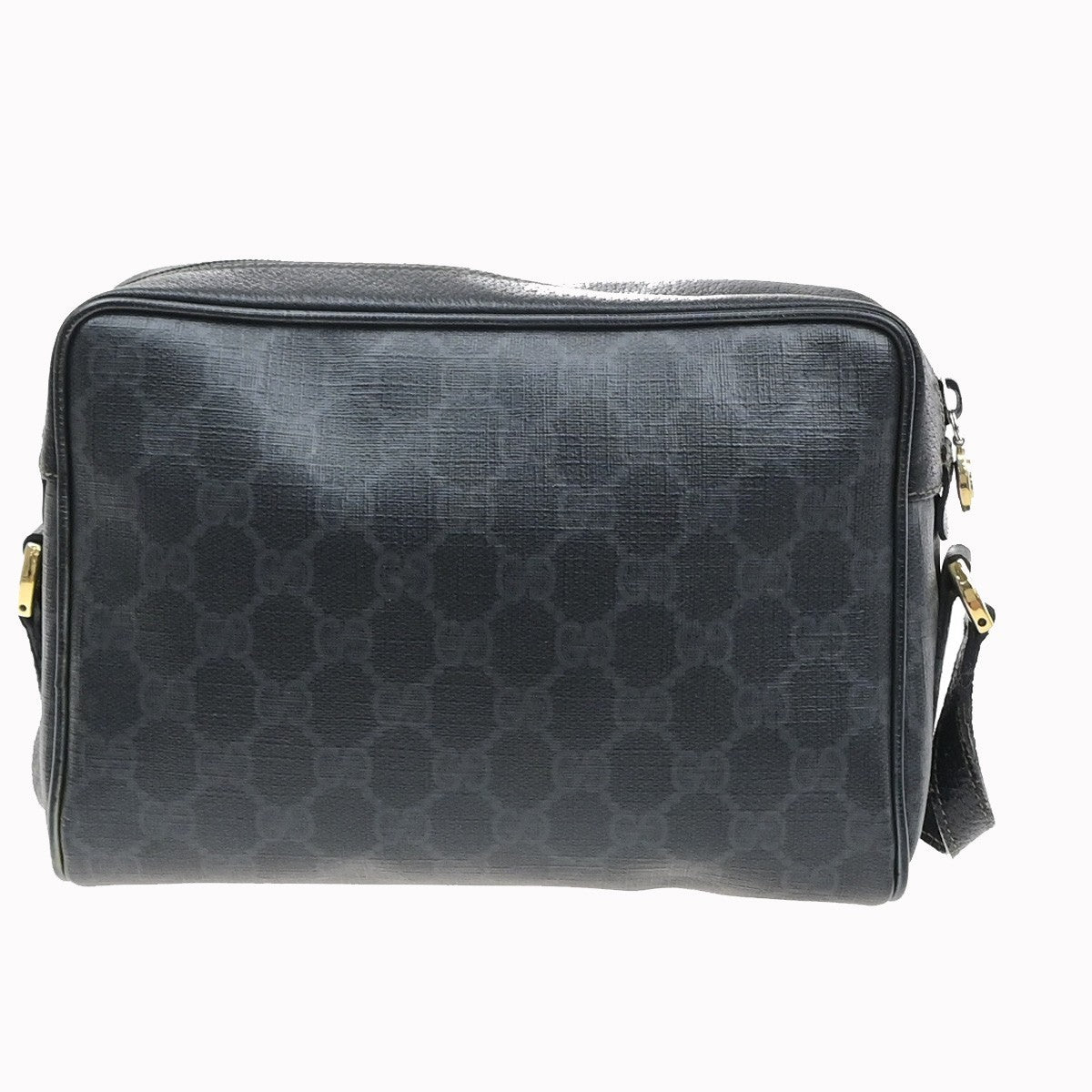GUCCI Logo GG Pattern Sherry Shoulder Bag PVC Leather Black GHW Italy 61MA715