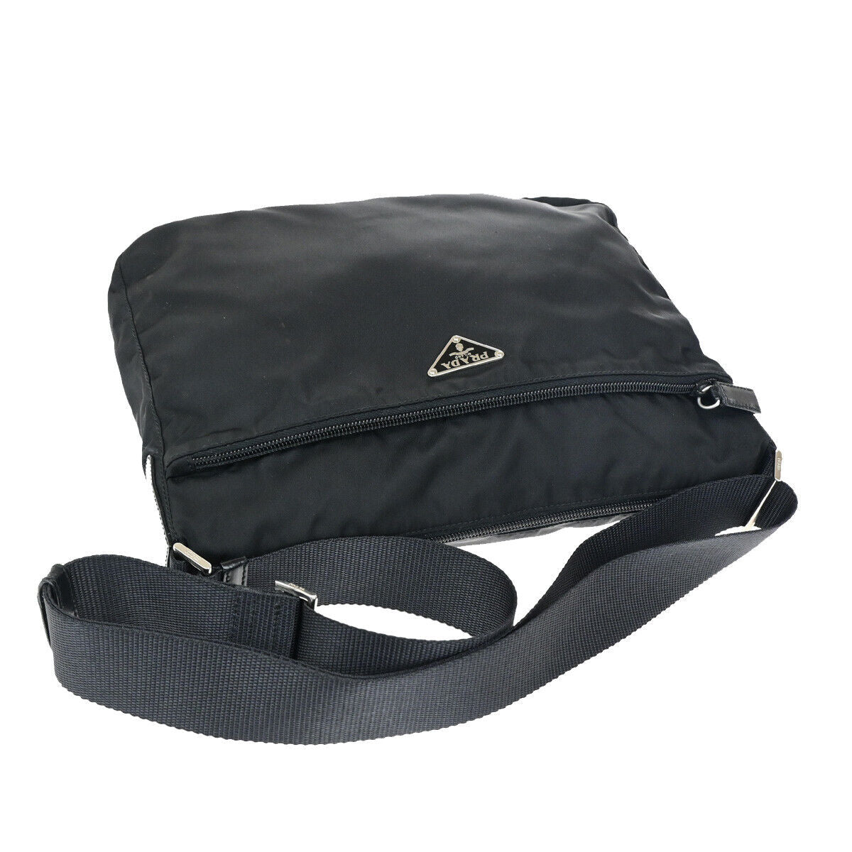 PRADA Logo Tessuto Crossbody Shoulder Bag Nylon Leather Black SHW Italy 91YG555