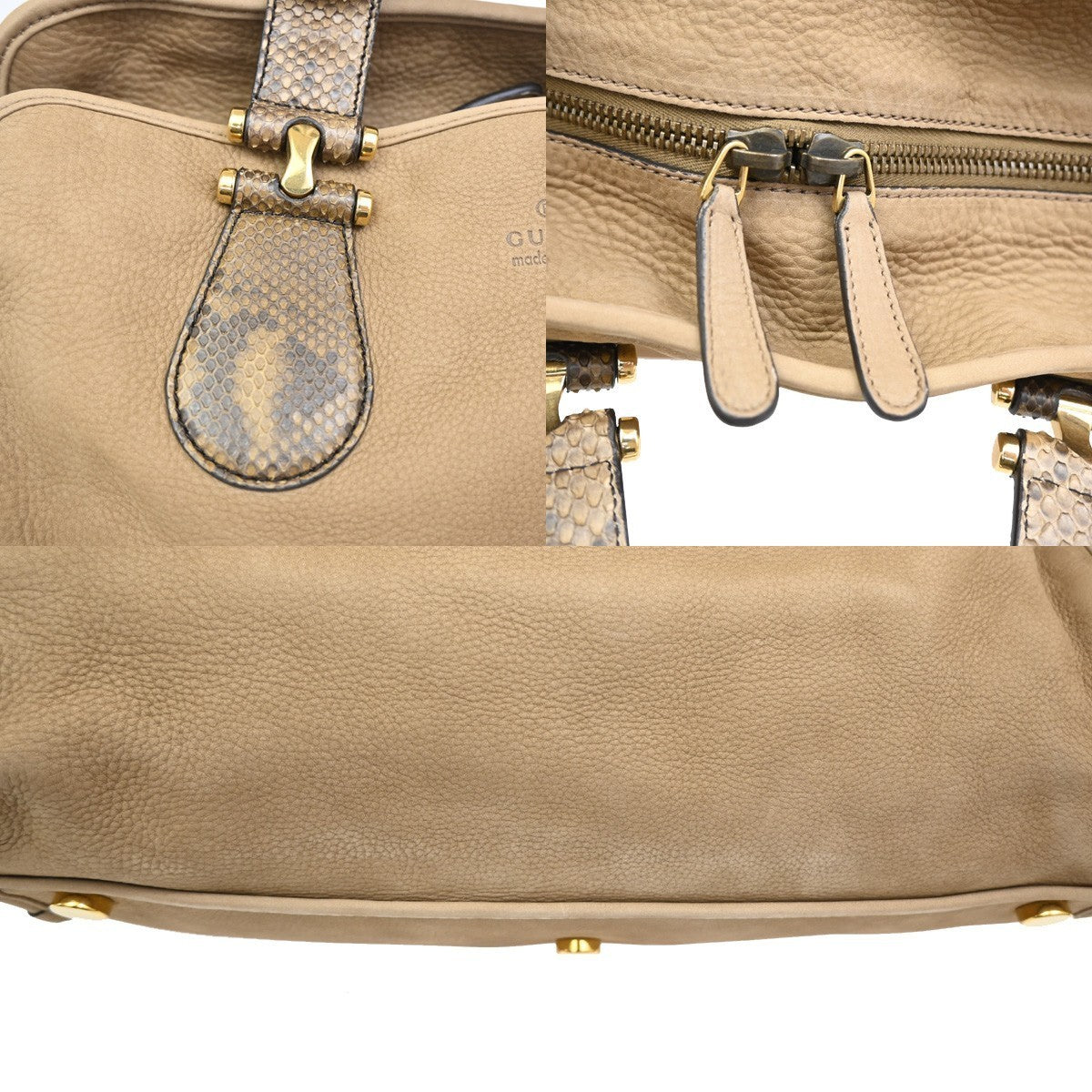 GUCCI Logo Hand Bag Suede Embossing Leather  Brown GHW Italy 86KP039