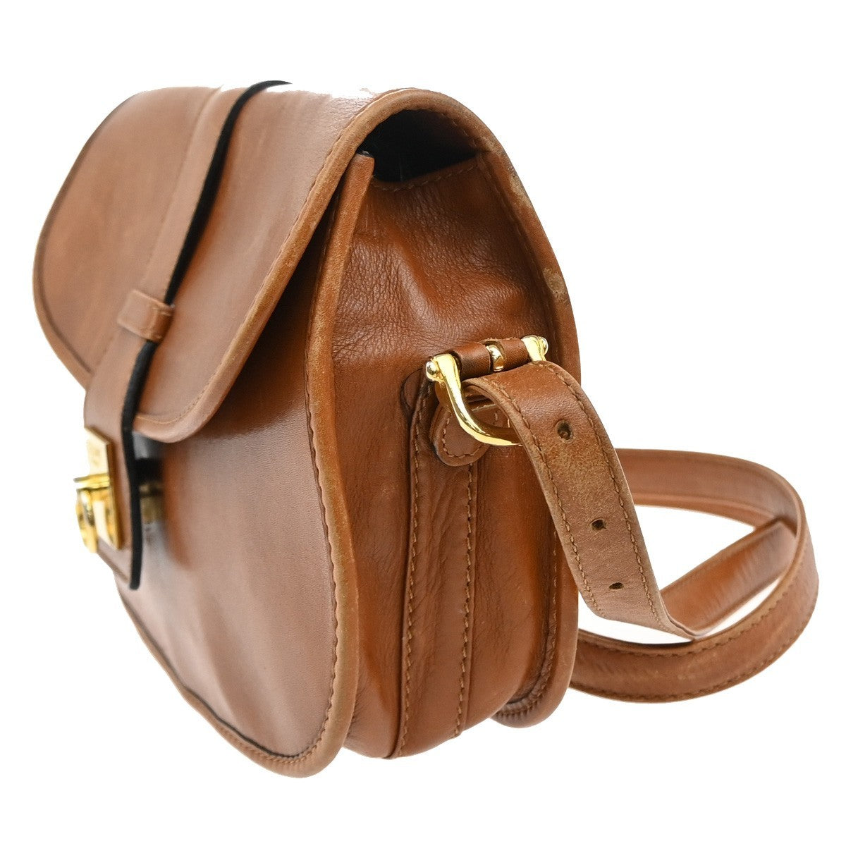 CELINE Logo Shoulder Bag Leather Brown GHW Made In Italy 02FC143