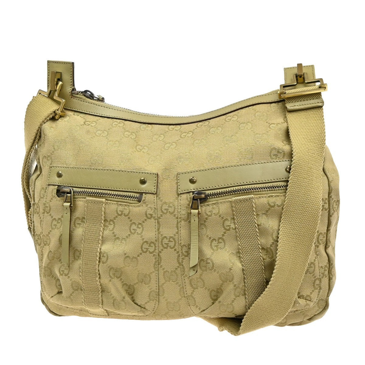 GUCCI Logo GG Pattern Shoulder Bag Canvas Leather Beige GHW Italy 34YJ134