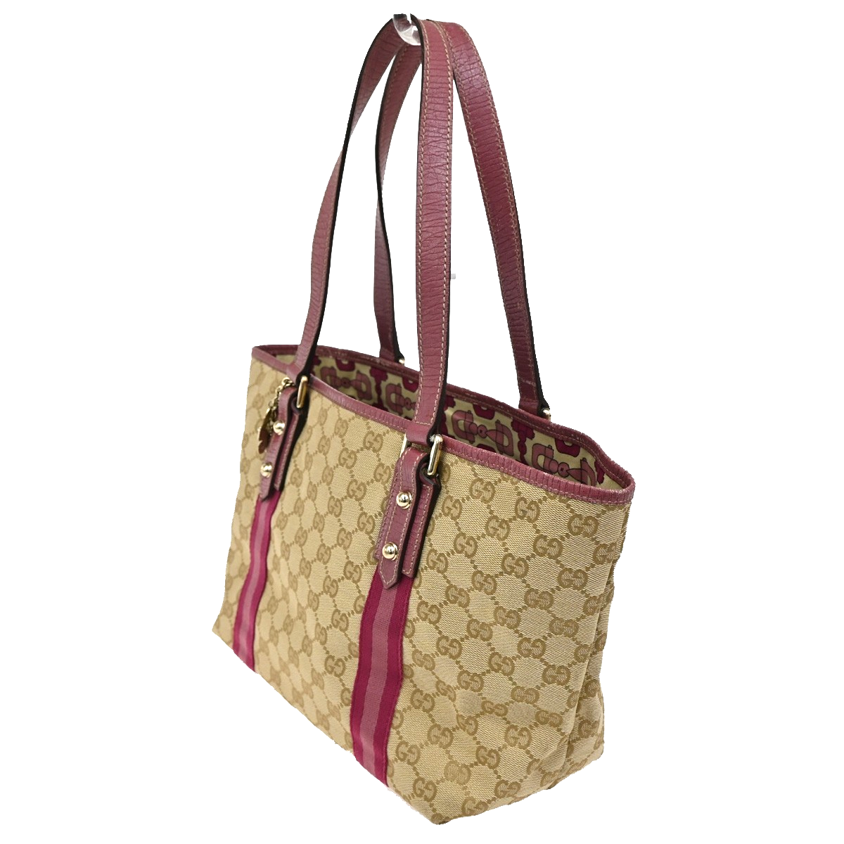 GUCCI Logo GG Pattern Shoulder Bag Canvas Leather beige Italy GHW 32KB624