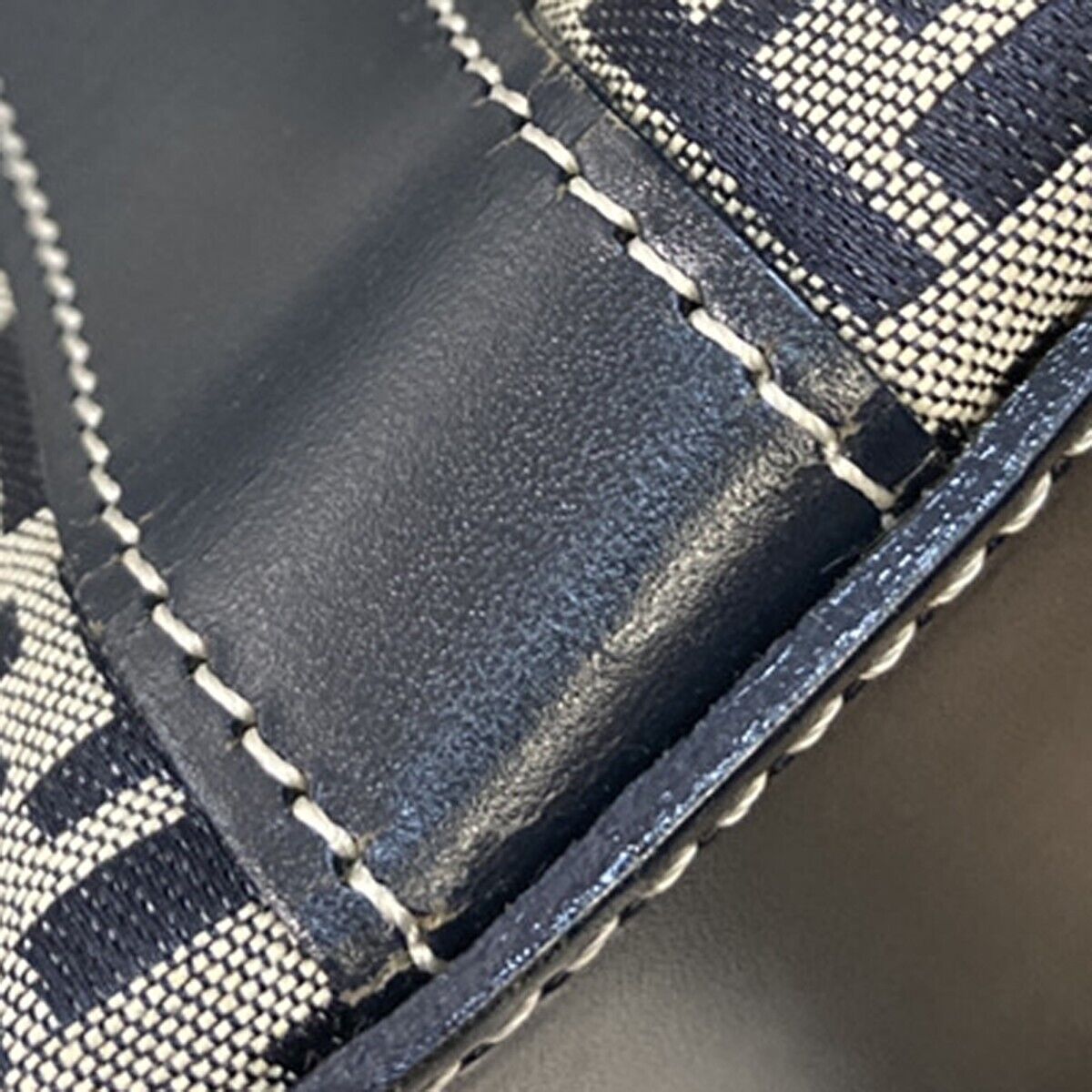 FENDI Logo Zucca Pattern Shoulder Bag Canvas Leather Navy Blue Italy 83KA549