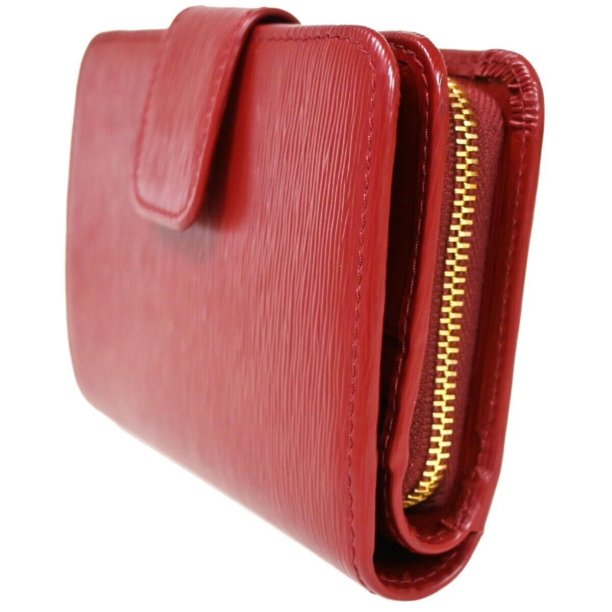 PRADA MILANO Logo Bifold Wallet Purse Vitello Move Leather Rubino Gold 76RH888