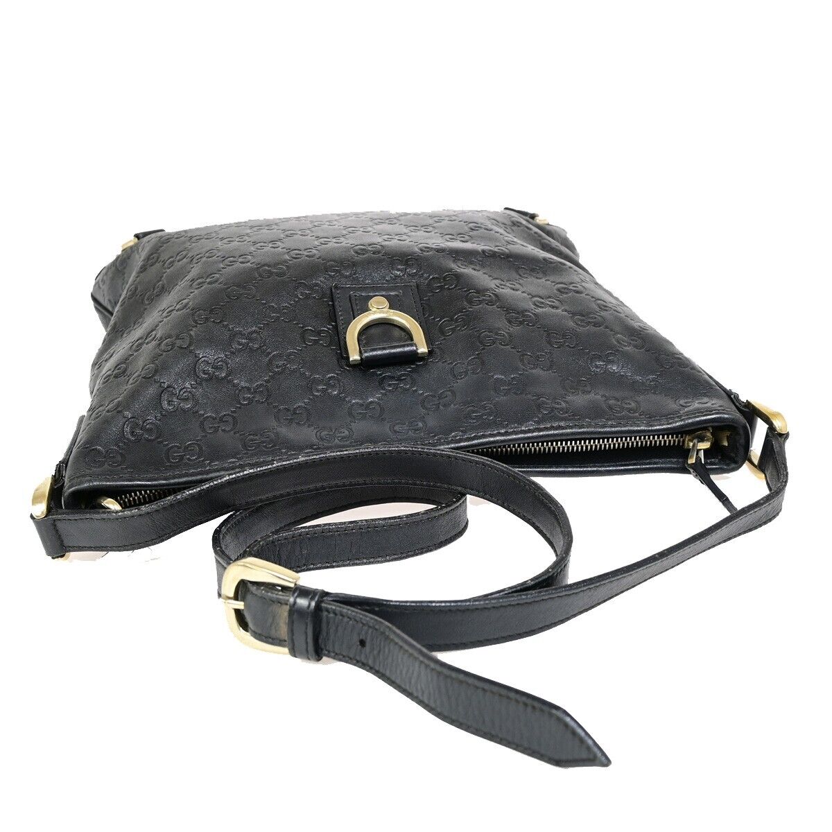 GUCCI Logo Guccissima Crossbody  Shoulder Bag Leather Black GHW Italy 39EB224