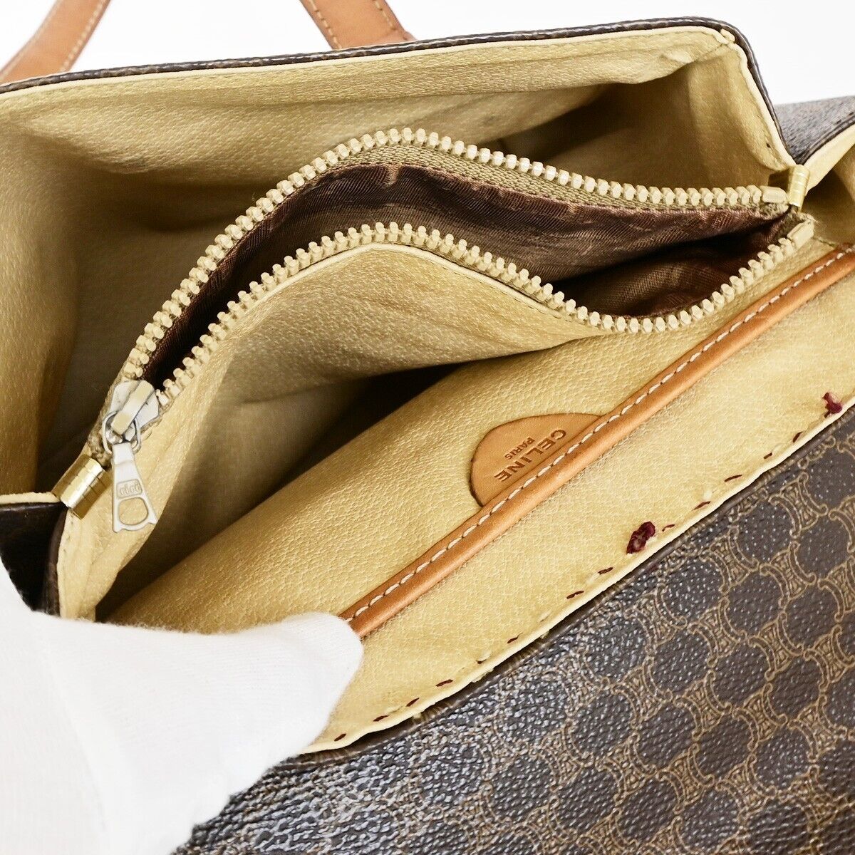 CELINE Logo Macadam Pattern Shoulder Bag PVC Leather Brown Italy Gold 60FB174