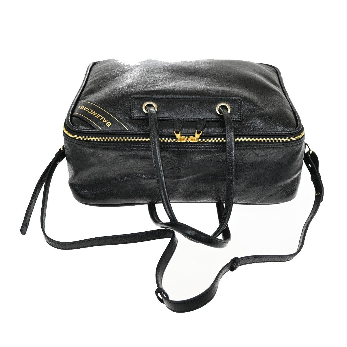 BALENCIAGA Blanket Square Medium 2Way Shoulder Hand Bag Leather Black 79RF362