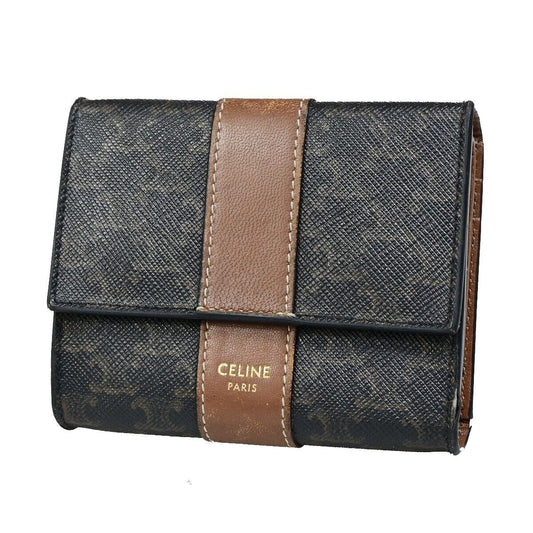 CELINE Logo Macadam Pattern Bifold Wallet PVC Leather Brown Italy 68FB093