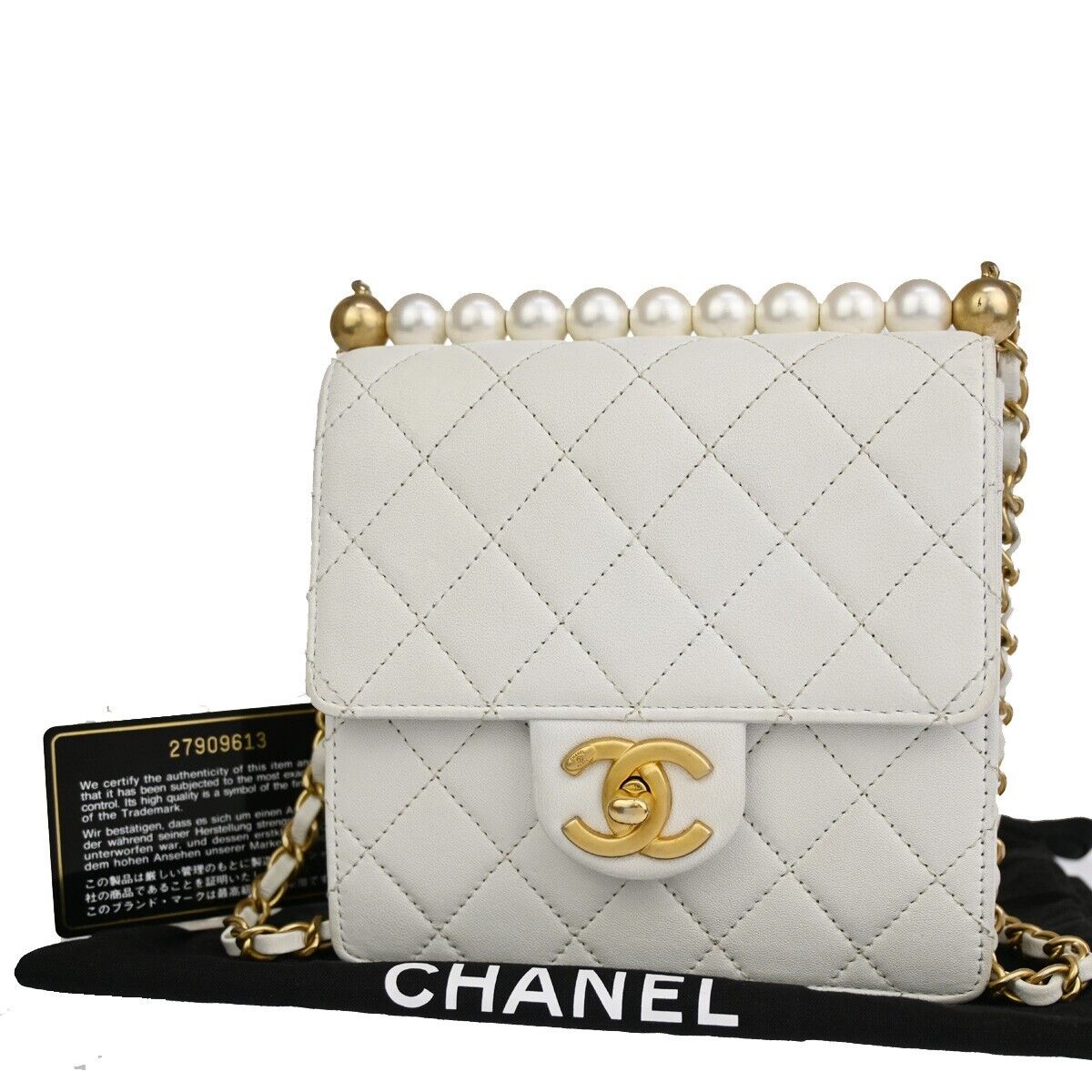 CHANEL CC Mini Matelasse Imitation Pearl Chain Shoulder Bag Leather WE 870RJ439
