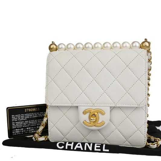 CHANEL CC Mini Matelasse Imitation Pearl Chain Shoulder Bag Leather WE 870RJ439