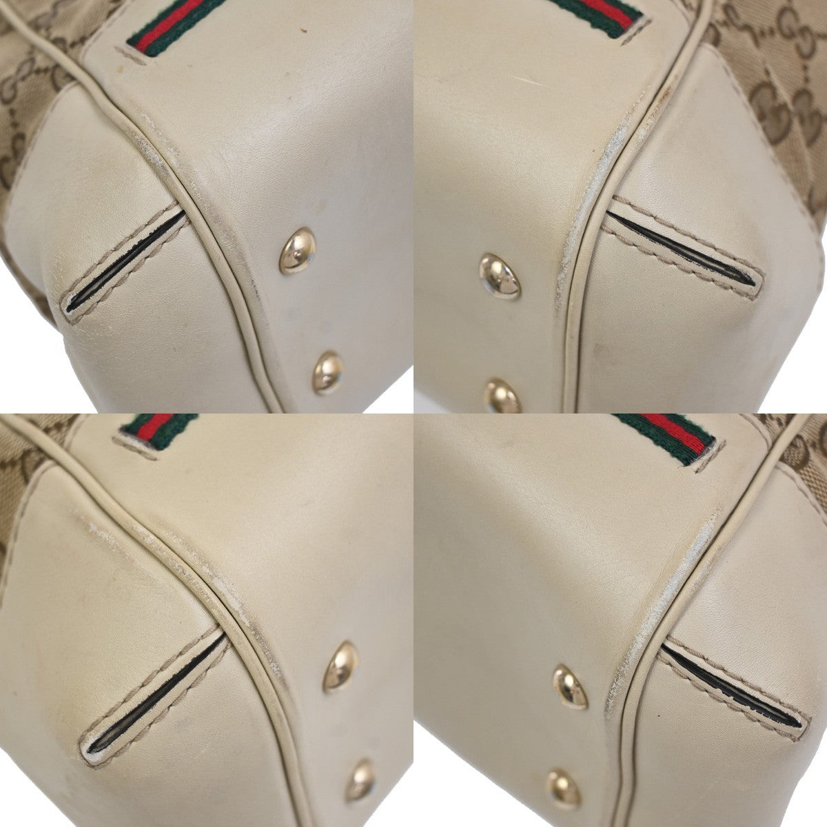 GUCCI GG Sherry Ribbon 2Way Shoulder Hand Bag Canvas Leather Ivory Italy 38KC760