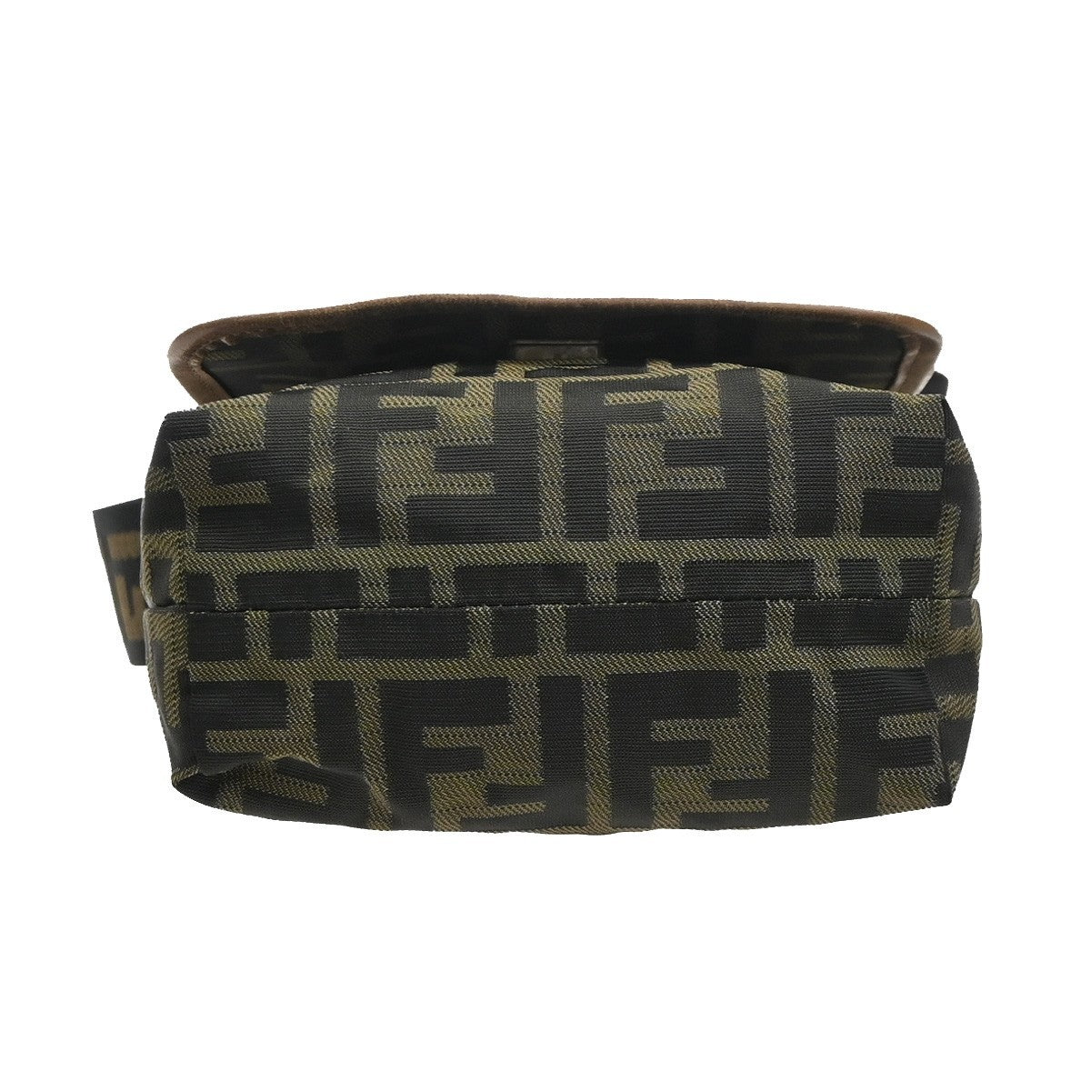 FENDI FF Logo Zucca Pattern Shoulder Bag Canvas Leather Khaki GHW Italy 71MA559